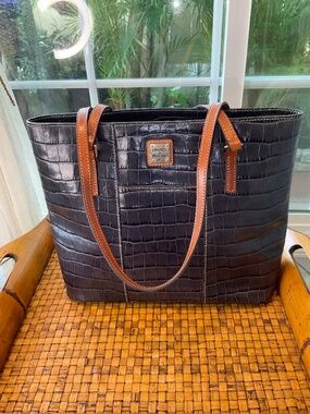 Dooney & Bourke Dark Grey/Black Croc Large Leather Shoulder Bag